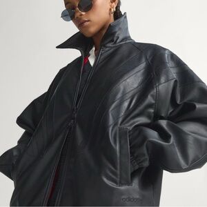 NWT Adidas Santiago Black Oversized Pleather Jacket Size Large